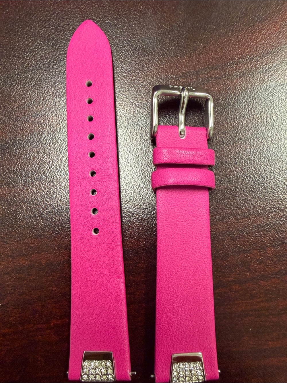 18mm Fossil Bright Pink Leather Watch Band with Rhinestone Accents 18mm